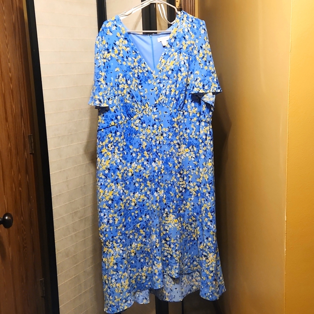 Liz Claiborne 20W blue with yellow flowers lined dress